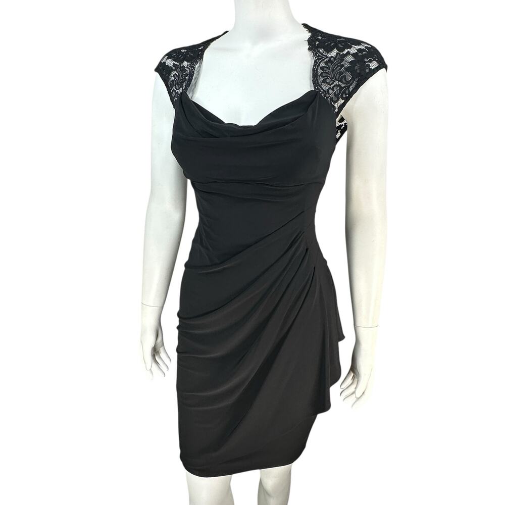 Cache Mini Dress Size 4 Black Lace Draped LBD Date Feminine Lace Sexy Y2K 90s